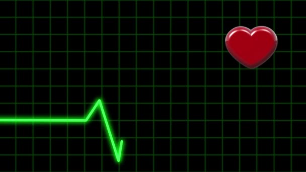 Электрокардиограмма и пульсирующее сердце на черном фоне. Исцеление — стоковое видео