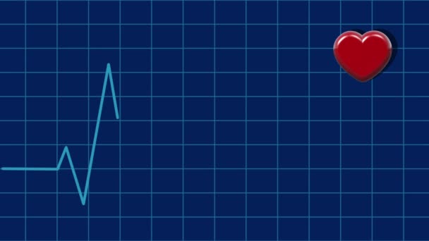 Cardiograma de Animação e Coração Pulsante em Fundo Azul — Vídeo de Stock