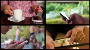 Kompozisyon insanların kullanım akıllı telefon genel kavram