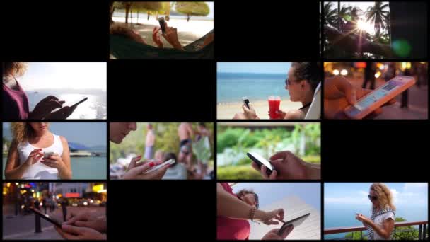 Montage Frau mit Smartphone. Technologiekonzept — Stockvideo