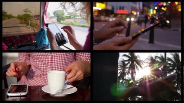 Collage användning Smartphone sammansättning — Stockvideo