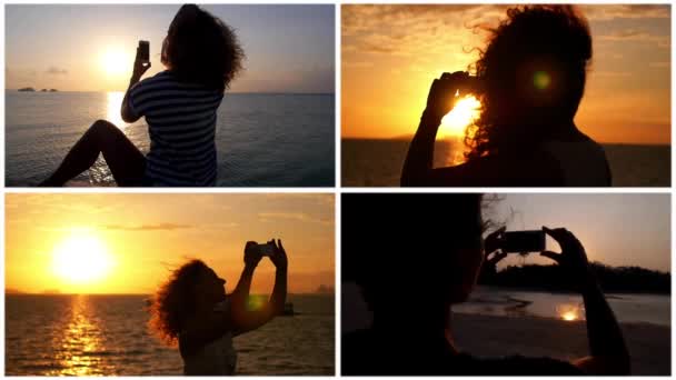 Montaggio Smartphone Foto al tramonto — Video Stock