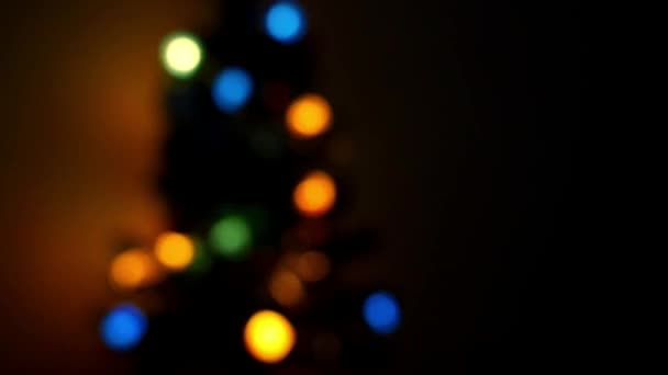 Weihnachtsbaum mit defokussierten Lichtern. — Stockvideo