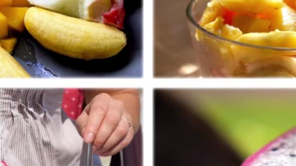 Collage of Fresh Ftuits. Vida Saludable y Concepto Vegano — Vídeo de stock