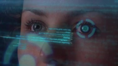 Fütüristik Hologramic arabirimi üzerinde çalışıyor. Skifi dijital Hud