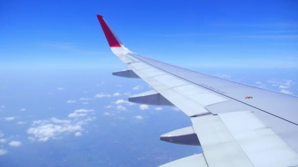 Wing of an Airplane Flying Above the Clouds — Stock Video