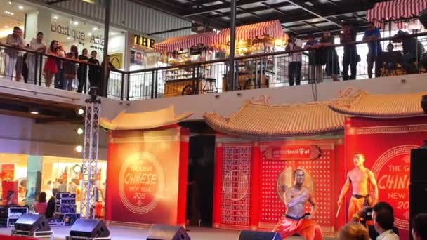 Koh Samui, Thailand - 11 februari: Munkarna i Shaolin utför på scenen med kampsport — Stockvideo