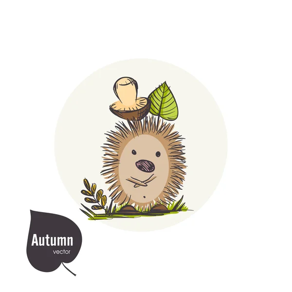 Cartoon Hedgehog With Mushroom — Stock Vector