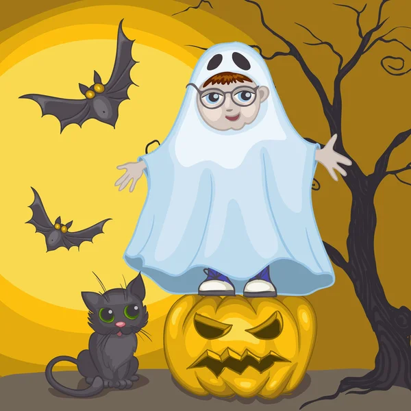 ほとんどの幽霊とかぼちゃ、ハロウィン背景 — ストックベクタ