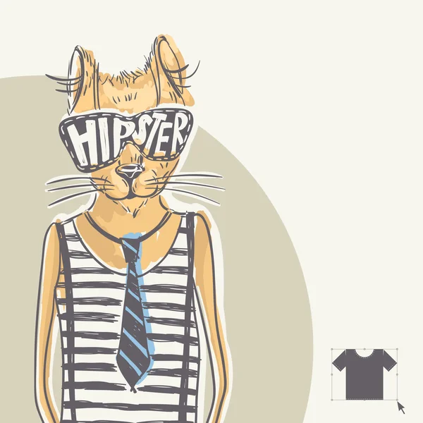 Handgezeichnetes Modeporträt der Hipster-Katze — Stockvektor