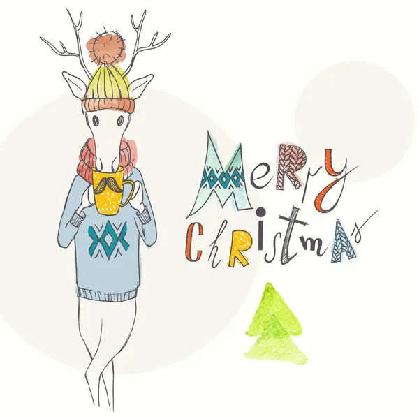 Fond de Noël et carte de voeux avec cerf Illustration De Stock