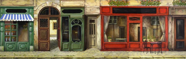 Facade Paris oil painting. drawing by hand on the computer for painting. welcoming facade, picture of the facade — Stockfoto