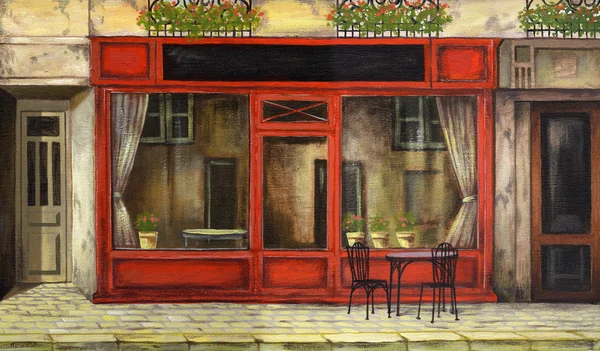 Fassade Paris Ölgemälde. Zeichnung von Hand am Computer zum Malen. einladende Fassade, Bild der Fassade — Stockfoto