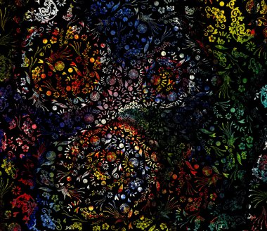 Bright background picture with oil paints. Colorful mosaic. Floral pattern ornament. oil paint. Pattern flowers, painted with oil paints. Flower mosaic. Floral pattern ornament