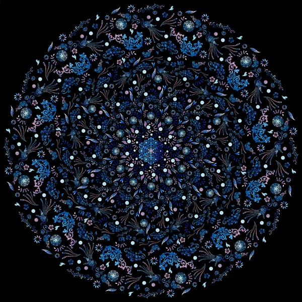 bright background picture with oil paints. Colorful mosaic. Mandala on perfect black. Small floral pattern. oil paint. Flower mosaic. Floral pattern ornament