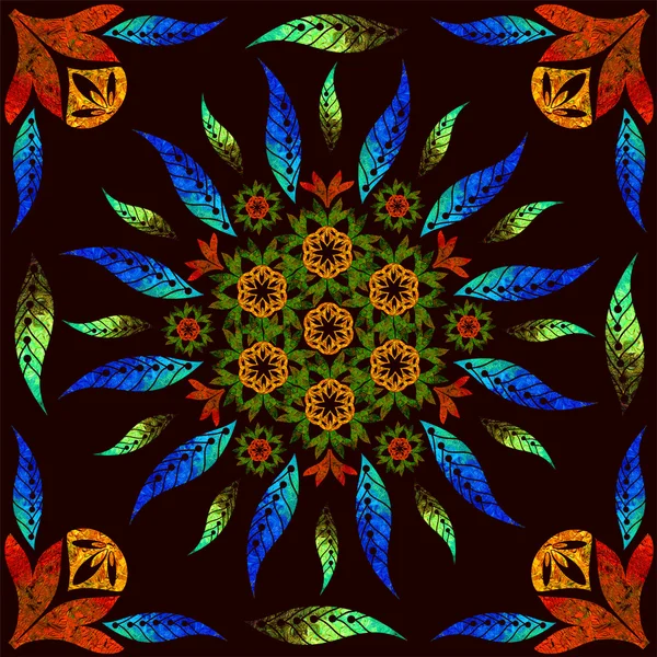 Flower pattern. Background bright picture. ready oil pattern. The finished pattern on the fabric, shawl. Painting on fabric