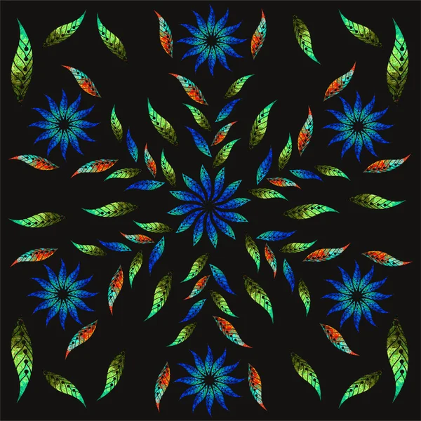 오일 페인트와 밝은 배경 그림입니다. 화려한 모자이크입니다. 꽃 패턴 장식입니다. 오일 페인트입니다. 패턴 꽃, 오일 물감으로 그린입니다. 꽃 패턴 장식, 모자이크입니다. 완벽 한 블랙에 패턴. — 스톡 사진