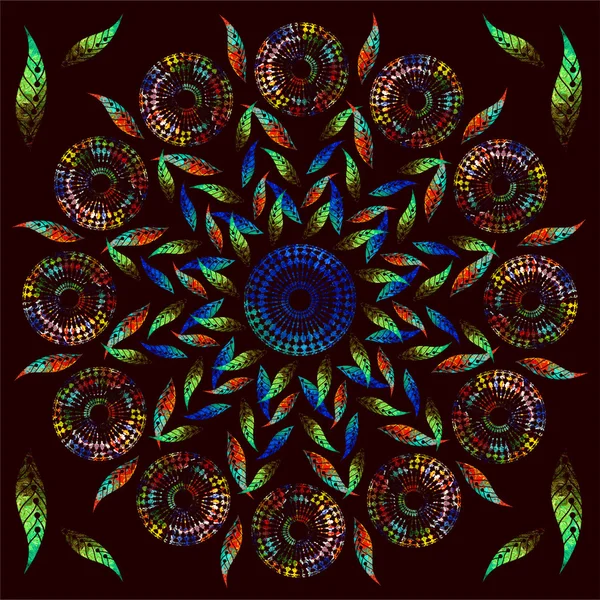 Yağlı boya ile parlak arka plan resmi. Renkli mozaik. Çiçek desenli süsleme. Yağlı boya. Desen çiçekler, yağlı boya ile boyanmış. Çiçek desen süsleme, Mozaik. Desen mükemmel siyah.
