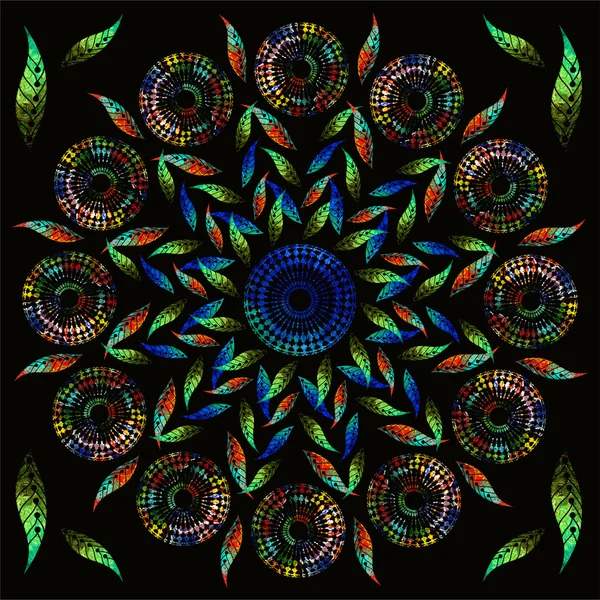 Yağlı boya ile parlak arka plan resmi. Renkli mozaik. Çiçek desenli süsleme. Yağlı boya. Desen çiçekler, yağlı boya ile boyanmış. Çiçek desen süsleme, Mozaik. Desen mükemmel siyah.