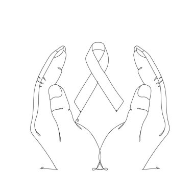 AIDS günü. Kurdele elinde, tek çizgi çiziyor. Vektör illüstrasyonu sürekli çizgi çizimi