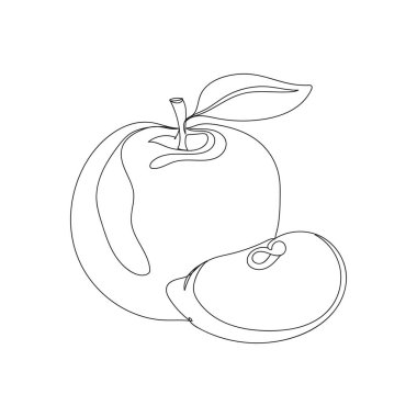  Bir elma - bir çizgi çizme. Vektör illüstrasyonu sürekli çizgi çizimi