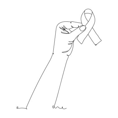 Kurdele elinde, tek çizgi çiziyor. Vektör illüstrasyonu sürekli çizgi çizimi. AIDS Günü.
