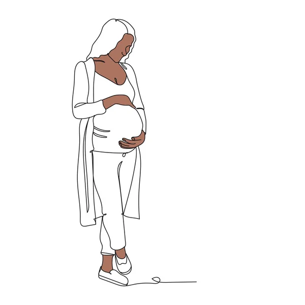 Abstrakt Linje Afroamerikansk Kvinna Gravid Kvinna Linje Ritning Vektor Illustration — Stock vektor