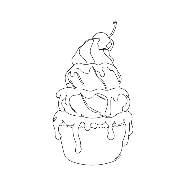 Cupcake Cerise Dessin Une Ligne Illustration Vectorielle Dessin Ligne Continue — Image vectorielle