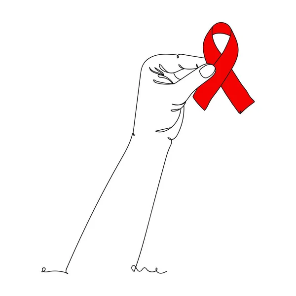 Rood Lint Handen Één Lijntekening Vector Illustratie Continue Lijn Tekening — Stockvector