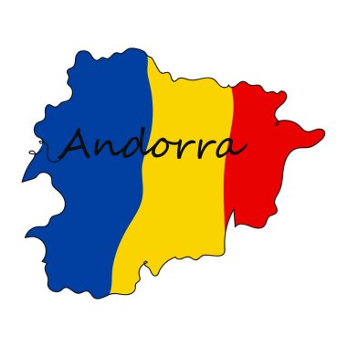 Andorra haritası (Andorra bayrağı) - bir çizgi çizimi. Vektör illüstrasyonu sürekli çizgi çizimi.