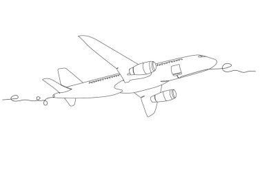 Uçak - tek çizgi çizimi. Vektör illüstrasyonu sürekli çizgi çizimi
