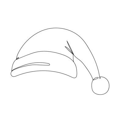 Noel Baba şapkası - bir çizgi çiziyor. Vektör illüstrasyonu sürekli çizgi çizimi