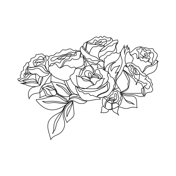 Belles Fleurs Roses Dessin Une Ligne Illustration Vectorielle Dessin Ligne — Image vectorielle
