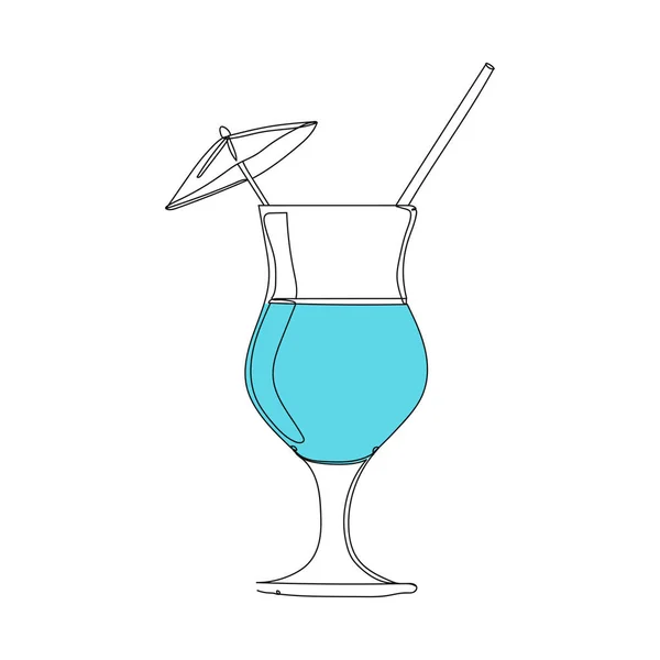 Blå Cocktail Med Paraply Och Tub Ritning Vektor Illustration Kontinuerlig — Stock vektor