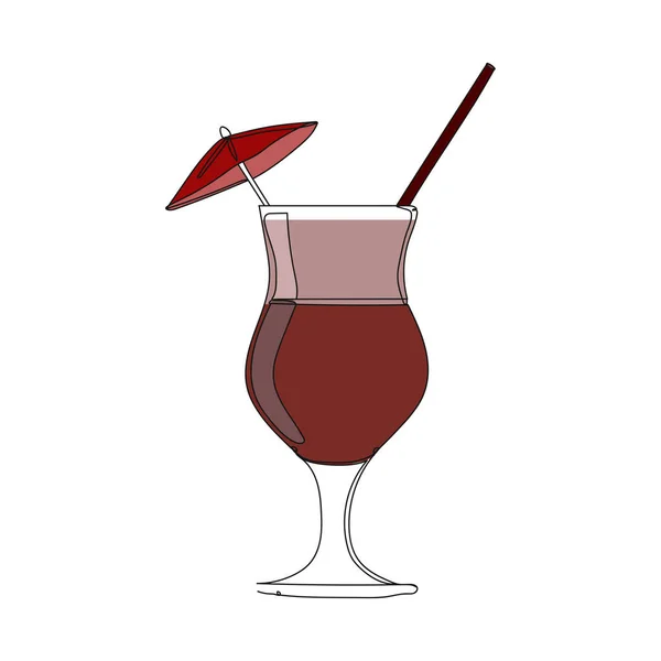 Chokladcocktail Med Paraply Och Tub Ritning Vektor Illustration Kontinuerlig Linje — Stock vektor