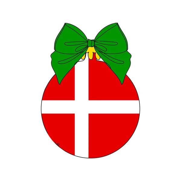 Vlag Van Denemarken Een Kerstbal Een Lijntekening Vector Illustratie Continue — Stockvector