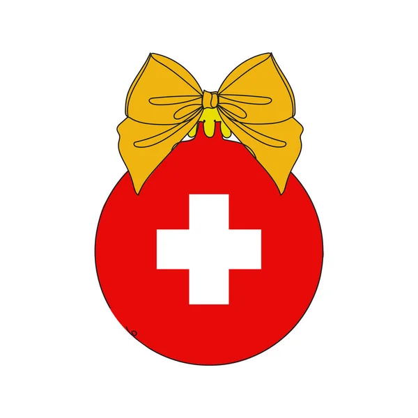 Noel Balosunda Sviçre Bayrağı Bir Çizgi Vektör Illüstrasyonu Sürekli Çizgi — Stok Vektör