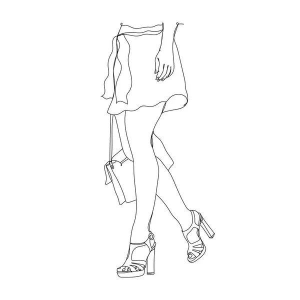 Πόδια Ψηλά Παπούτσια Μόδας Γυναικεία Τσάντα Μία Γραμμή Σχέδιο Εικονογράφηση — Διανυσματικό Αρχείο