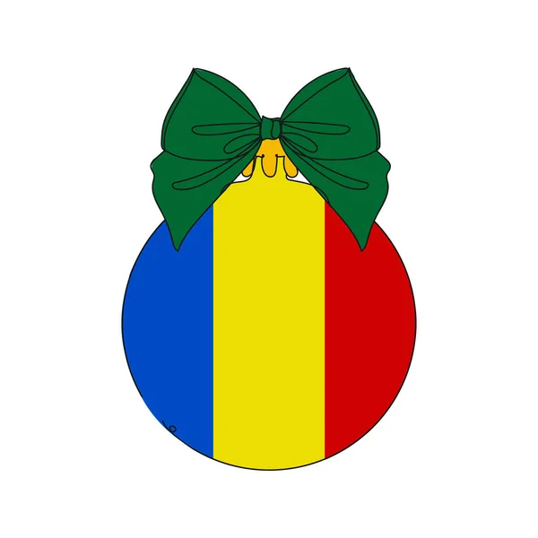 Romania Bandiera Una Palla Natale Disegno Linee Illustrazione Vettoriale Disegno — Vettoriale Stock