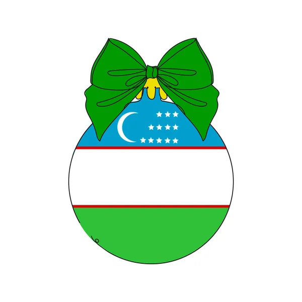 Bandera Uzbekistán Una Bola Navidad Dibujo Línea Dibujo Línea Continua — Vector de stock