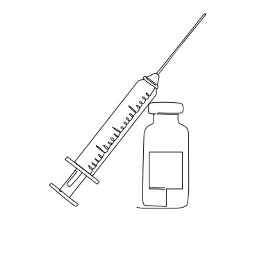 Aşı. Coronavirus. Bir çizgi. Vektör illüstrasyonu sürekli çizgi çizimi