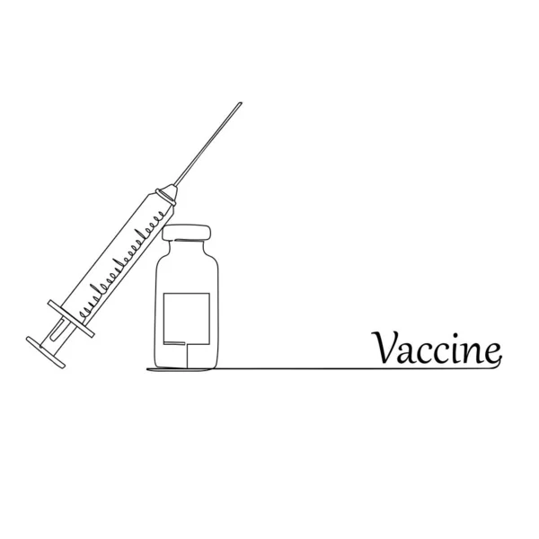 Impfen Insulin Coronavirus Eine Linienzeichnung Vektor Illustration Kontinuierliche Linienzeichnung — Stockvektor