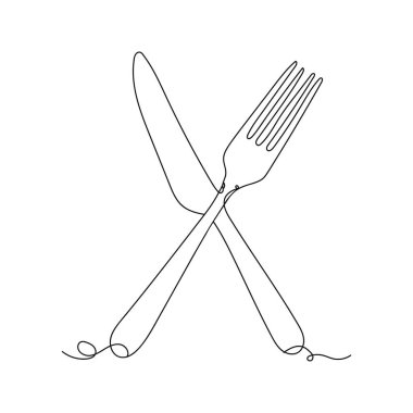 Çatal ve bıçak takımı. Bir çizgi. Vektör illüstrasyonu sürekli çizgi çizimi