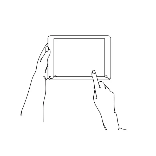 Tabletta Egy Vonalrajz Vektor Illusztráció Folyamatos Vonalrajz Modern Technológiák — Stock Vector