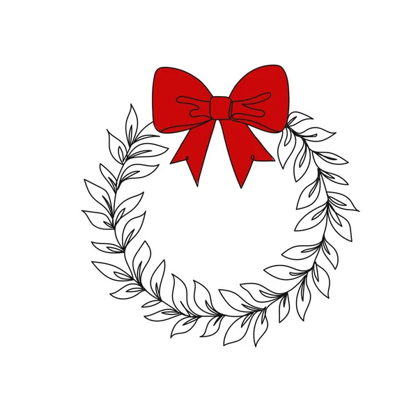 Coroa Natal Vetorial Com Arco Vermelho Uma Linha Desenho Desenho — Vetor de Stock