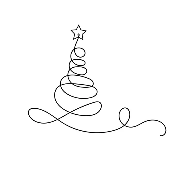 Yıldızlı Noel ağacı konsepti. Noel tebrik kartı. Bir çizgi. Vektör illüstrasyonu sürekli çizgi çizimi. Çin Yeni Yıl