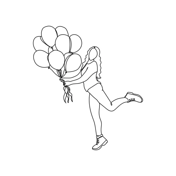 Illustration Vectorielle Corps Complet Fille Féminine Tenir Nombreux Ballons Dessin — Image vectorielle