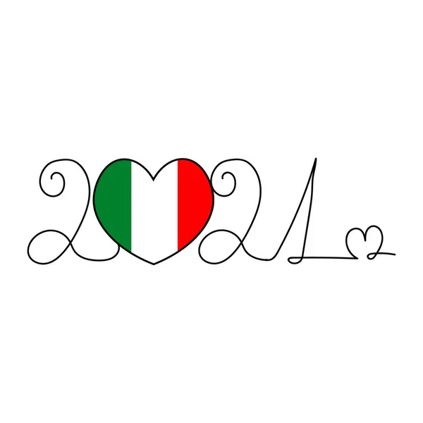 Feliz Ano Novo 2021 Com Coração Bandeira Itália Uma Linha — Vetor de Stock