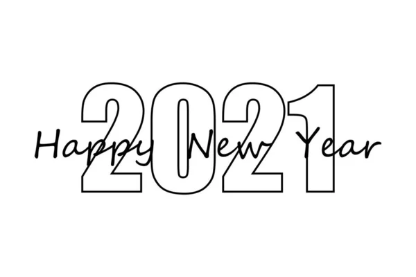 Šťastný Nový Rok2021 Jedna Čára Vektorová Kresba Spojité Čáry Skica — Stockový vektor