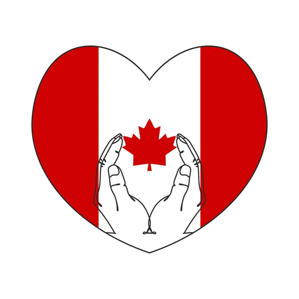 Dessin Continu Une Ligne Emblème Coeur Love Canada Drapeau National — Image vectorielle